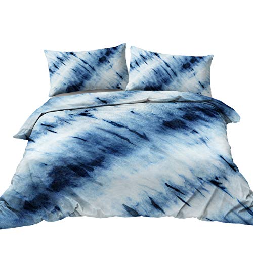 BlessLiving Indigo Tie Dye Bedding Retro Tie Dyed Duvet Cover Set 3 Piece Blue Modern Abstract Printed Boho Hippie Boys Bedding Sets King 1 Duvet Cover 2 Pillowcases