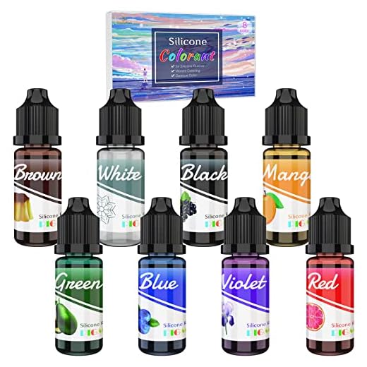Colorante Caucho Silicona - 8 Colores x 10ml Pigmento Silicona Líquida para la Fabricación de Moldes de Silicona, Moldeo y Fundición - Tinte Color de Silicona para Moldes Resina, Manual, Manualidades