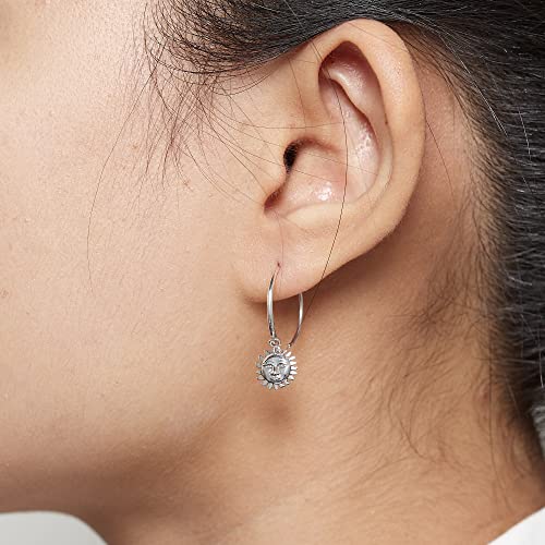 Boma Jewelry Sterling Silver Moon & Star Mismatched Pull Through Hoop Earrings2