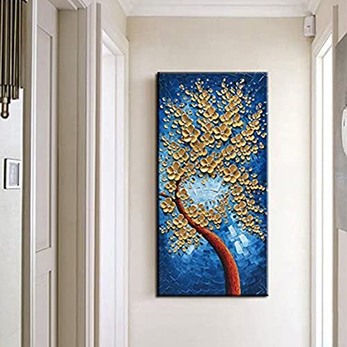 Affiche grand arbre d'or en peinture à l'huile pour salon et entrée