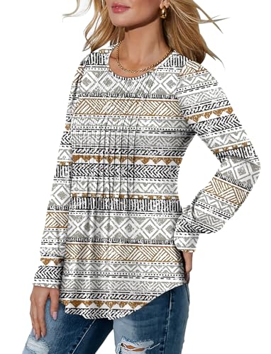 BETTE BOUTIK Long Sleeve Shirts for Women Fall Tops Dressy Blouses Crewneck Tunic Tops for Leggings S-3XL