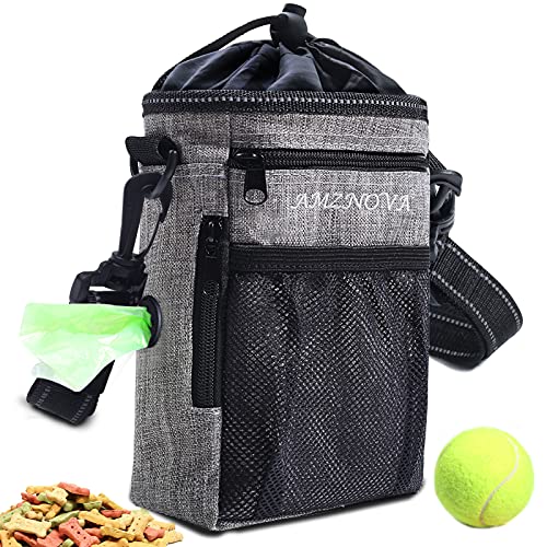 AMZNOVA Leckerli-Tasche für Hunde, leicht und tragbar, zum Gassigehen von Spielzeug, Trockenfutter, Leckerlis, Grau meliert Cover