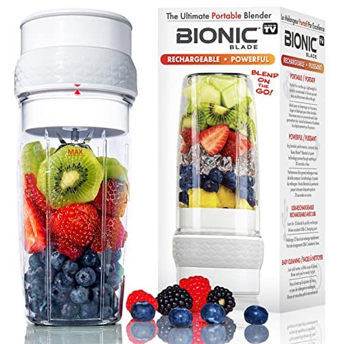 Bionic Blade Personal-Sized Blender 26.5 oz, BPA-Free, Cordless, Rechargeable 18,000 RPM Portable Blender for Shakes and Smoothies Mini Blender Portable 8.6" Tall, Seen On TV Set of 2