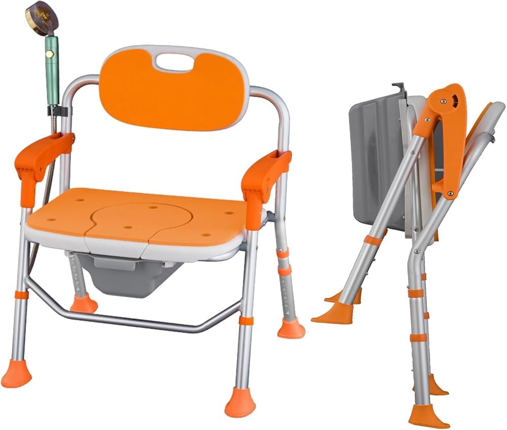 BHGFYXBS Commode Chair For Seniors, Toilet Chair With Armrests And Backrest, Height Adjustable, Widening, Robust Design,Orange,Orange,Orange