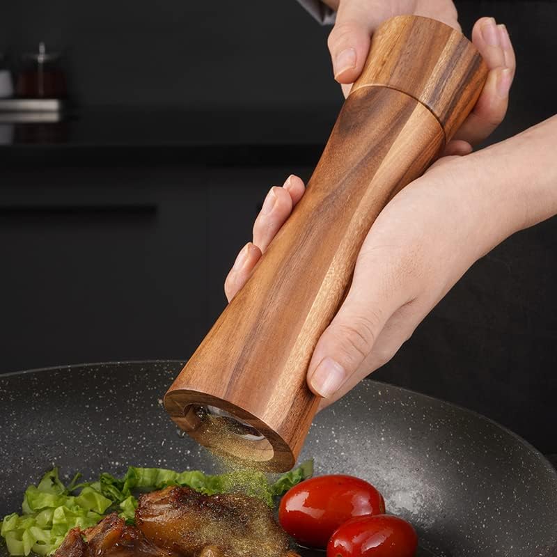 Miniatura 2 de GENIEX QUEEN - Juego de molinillos de sal y pimienta rellenables, juego de sal y pimienta de madera de acacia, fácil de recargar, accesorio de