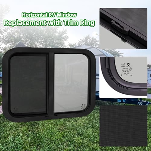 Image of 30 inchW x 20 inchH RV Windows for Cargo Trailer Camper,Tinted Horizontal Sliding | RV Cargo Trailer Camper Window Replacement w /Screen&Trim Ring,Fit 15 /16 inchor 1-3 /8 inch Thick Wall,Allow Error 1 /16 inch,DOT Approved