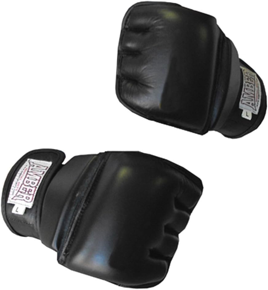MMA Gel Shock Gloves, Shock-Absorbing Gel Padding, Leather Construction, Hook & Loop Wrist Strap, Durable Training & Sparring Gloves, Black, Regular