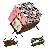 Yolispa Schallplattenständer für 80-100 LP, Schallplatten Aufbewahrung Industrieller Vinyl Regal mit Verstellbarer Trennwand für Alben Zeitschriften Bücher, Wohnzimmer Aufbewahrung für Musikliebhaber