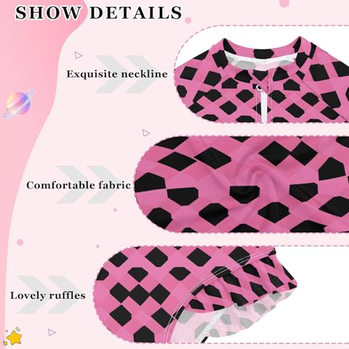 Pink Black Buffalo Check Plaid Girls Long Sleeve Rashguard Swimsuit One-Piece Swimwear Bathing Suit B04036554
