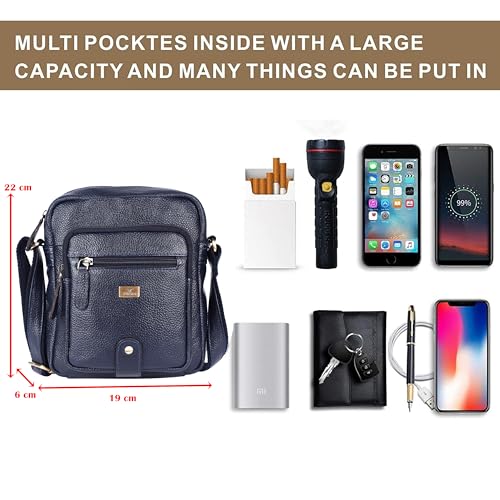 Image of Premium Genuine Leather Messenger Sling Bag for Men & Women - Multipurpose Crossbody Bag with Adjustable Strap & Multiple Pockets for Travel, Office, Work, College & Daily Use