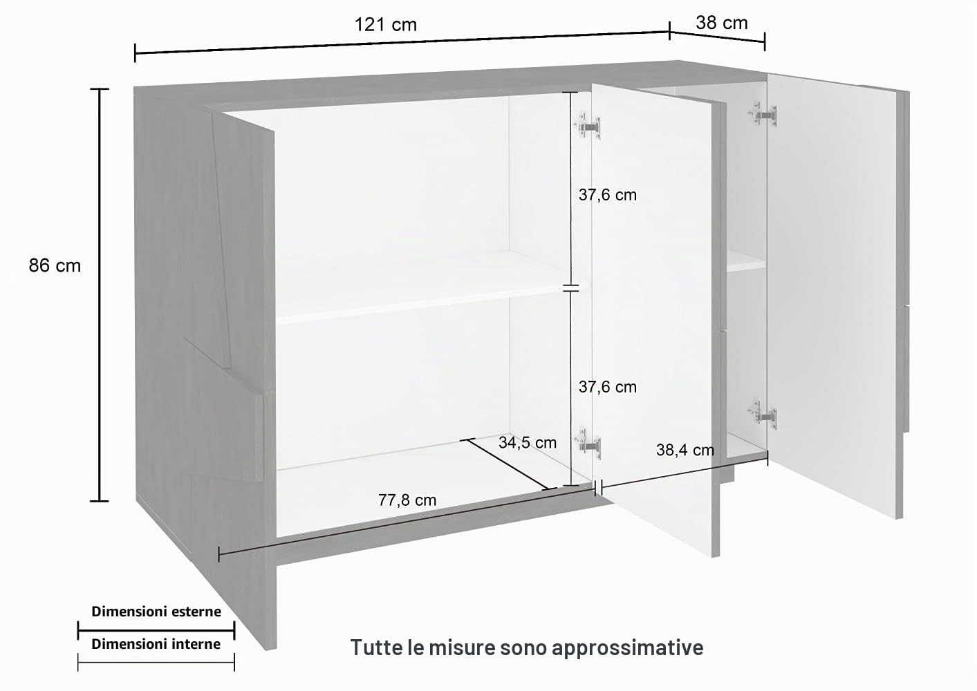 Web Convenienza Madia Moderna WEB, 160x40x80 cm, 100% Made in Italy - 2 Ante Battenti, 3 Vani a Vista con Ripiano Centrale - Mobile per Ingresso e Soggiorno (Bianco)