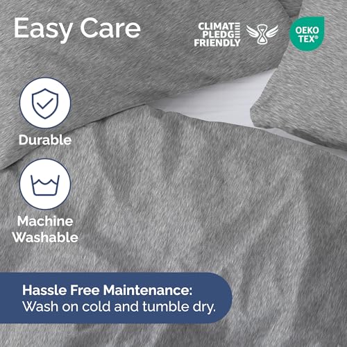 Image of Duvet Cover King Size - 3 Piece Set with Zipper Closure - Heathered Grey | Extra Soft King Duvet Cover 104 inch x 90 inch with 2 Pillow Shams, Hotel Luxury w / Zipper Closures & Ties, Comfy & Breathable, Comfy