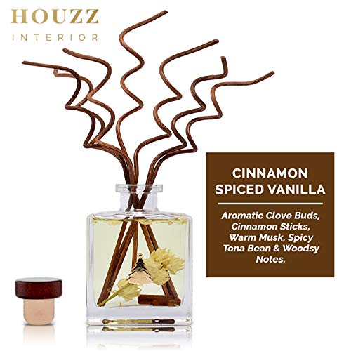 HOUZZ Interior Cinnamon Spiced Vanilla Reed Diffuser Oil Set – Cinnamon, Clove, Almond and Vanilla – Beautiful Display for Your Holiday Decor – Natural Essential Oil Room Scent Infuser Sticks - Thumbnail 5