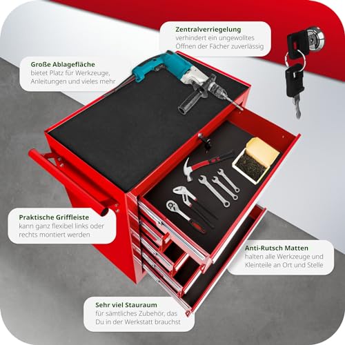 TecTake Werkzeugwagen mit 5 Schubfächer | Abschließbar | Mobiler Werkstattwagen - Diverse Farben - (Rot | Nr. 402796) – Bild 6