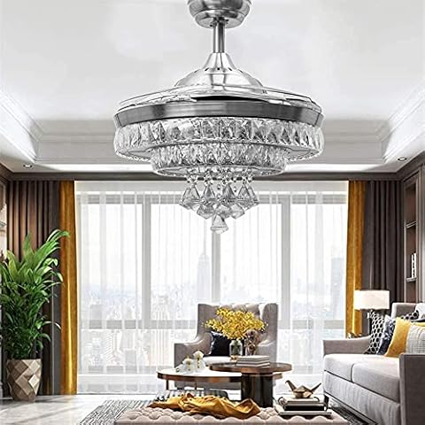 RuiWing 42'' Contemporary Ceiling Fan with Light Crystal Fandelier Remote Retractable 3 Colors 3 Speeds Chic Lighting Fixture for Bedroom Indoor Living Room Restaurant Cover