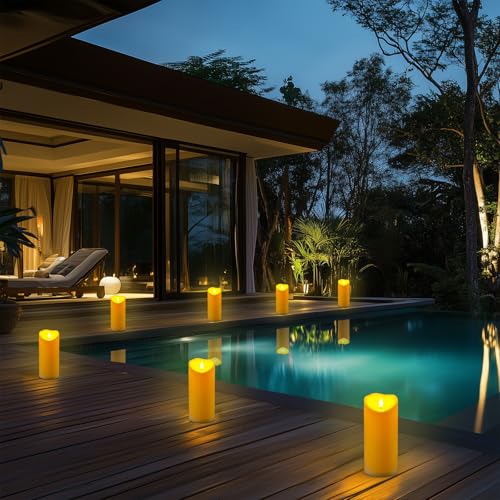 Image of Homemory 4 inchx9 inch Outdoor Waterproof Flameless Candles with Timers and Remote Control, Battery Operated Candles, LED Plastic Candles, Dark Ivory, Set of 2