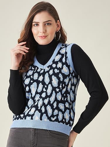 Image of Modeve Printed V Neck Sleeveless Sweater for Women||Winterwear||