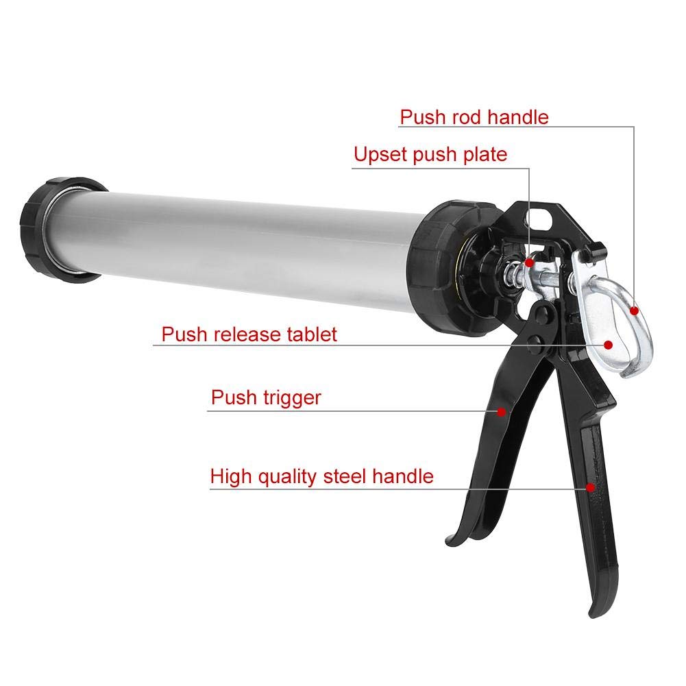 Ausla Pistola per Silicone Professionale, Lega di Alluminio, 600ml, Set con 10 Ugelli, per Calafataggio e Sigillatura