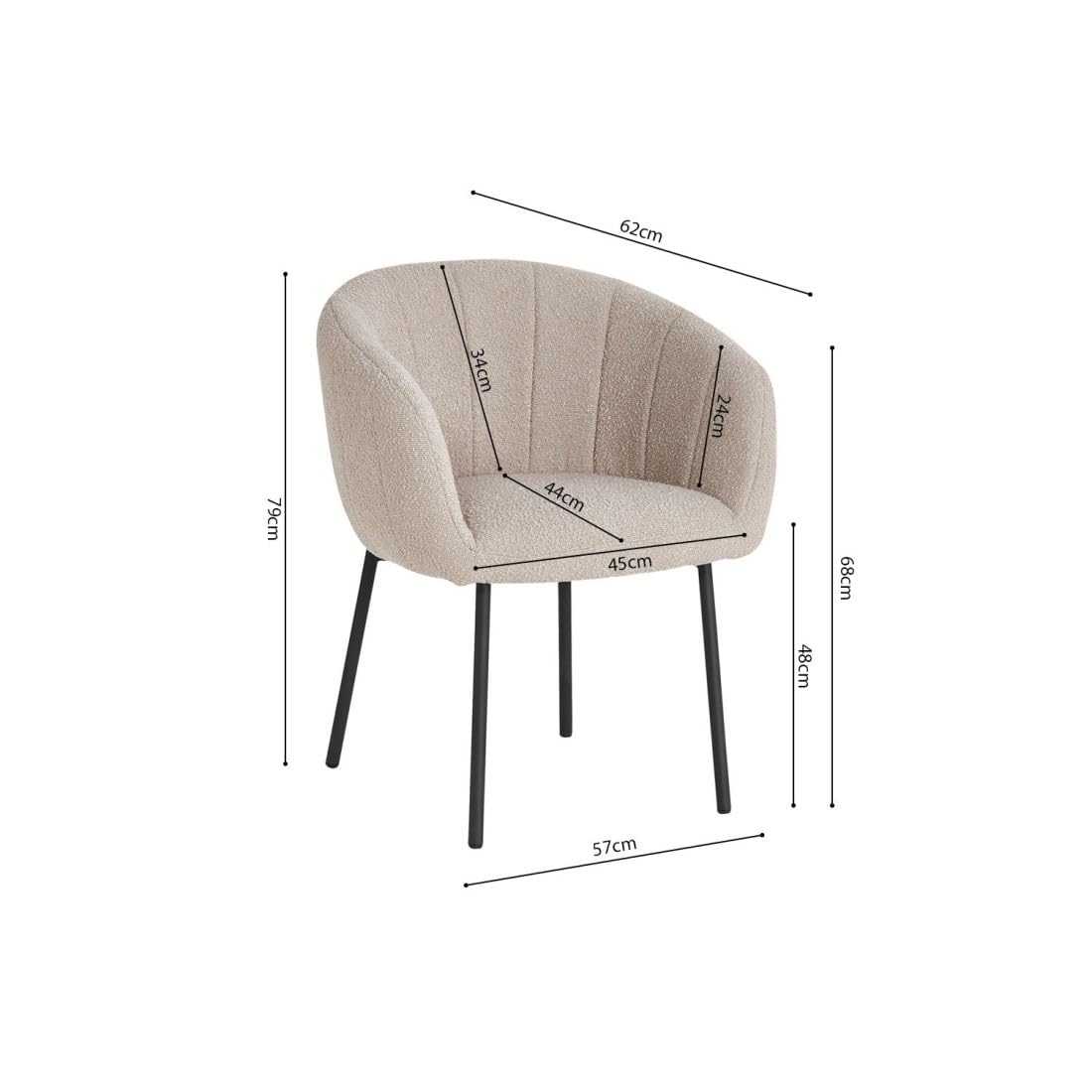 Chaise SEVILLE – Tissu bouclé sable – Pieds métal noir – H79 x L57 x P62 cm