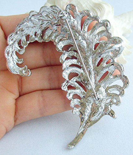 Sindary 3.35" Purple Rhinestone Crystal Leaf Brooch Pin Pendant Bz5065 (Silver-Tone Clear) #TOP4