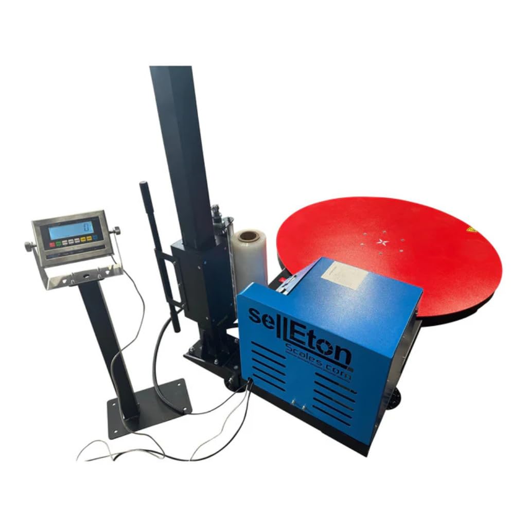 SellEton SL-7100-W60 Turntable Pallet Wrapping Machine, Industrial Wrapper Palllet with Built-in Scale & Thermal Printer 3500 lb Capacity