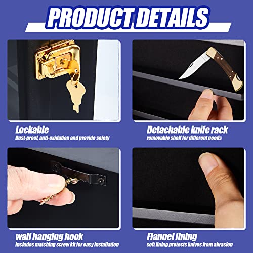 Ceenna Knife Display Case Pocket Knife Display Stand Acrylic Lockable Display Cabinet Wall Folding Knife Shadow Box With Uv Protection For Military Knife Collection, 14''L X 2.1 W X 17.6 H, Black #TOP2