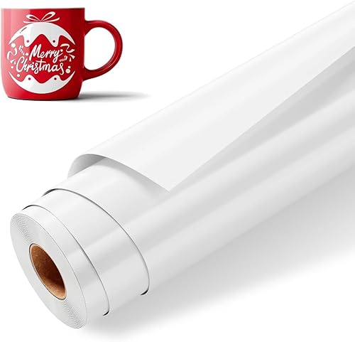 Vinilo blanco brillante permanente compatible con Cricut Silhouette, rollo de vinilo blanco de 12 pulgadas x 15 pies, rollo de vinilo adhesivo para