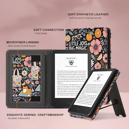 Image of CoBak Case for 6 inch E-Reader - PU Leather Smart Cover with Auto Sleep /Wake & Hand Strap, not Compatible with Kobo Clara,Little Joys