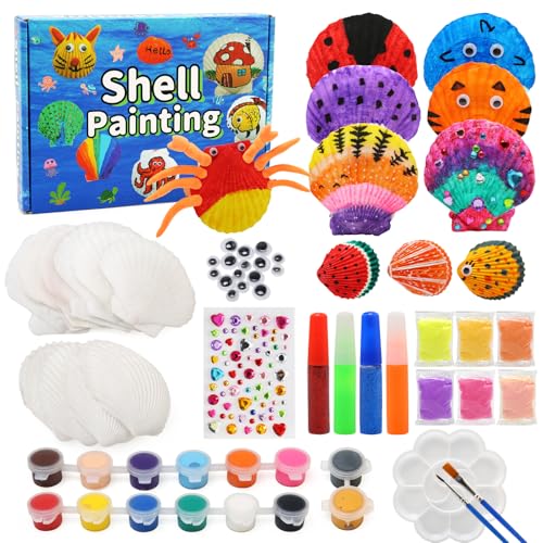 Ballery Juego de pintura de Conchas, Pintar Kit con Conchas, Set de conchas para pintar y decorar, kit de manualidades y pinturas, regalo para niños a partir de 3 años