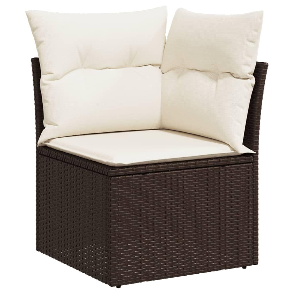 Set Divani da Giardino 8 pz con Cuscini Marrone in Polyrattan Resistente per Relax e Pranzo su Terrazza, Patio e Veranda, Modulare e Impilabile, per Ospiti e Famiglia