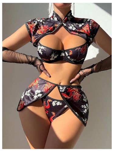 SOLY HUX Women’s 4 Piece Anime Cosplay Lingerie Qipao Outfit - Image 5