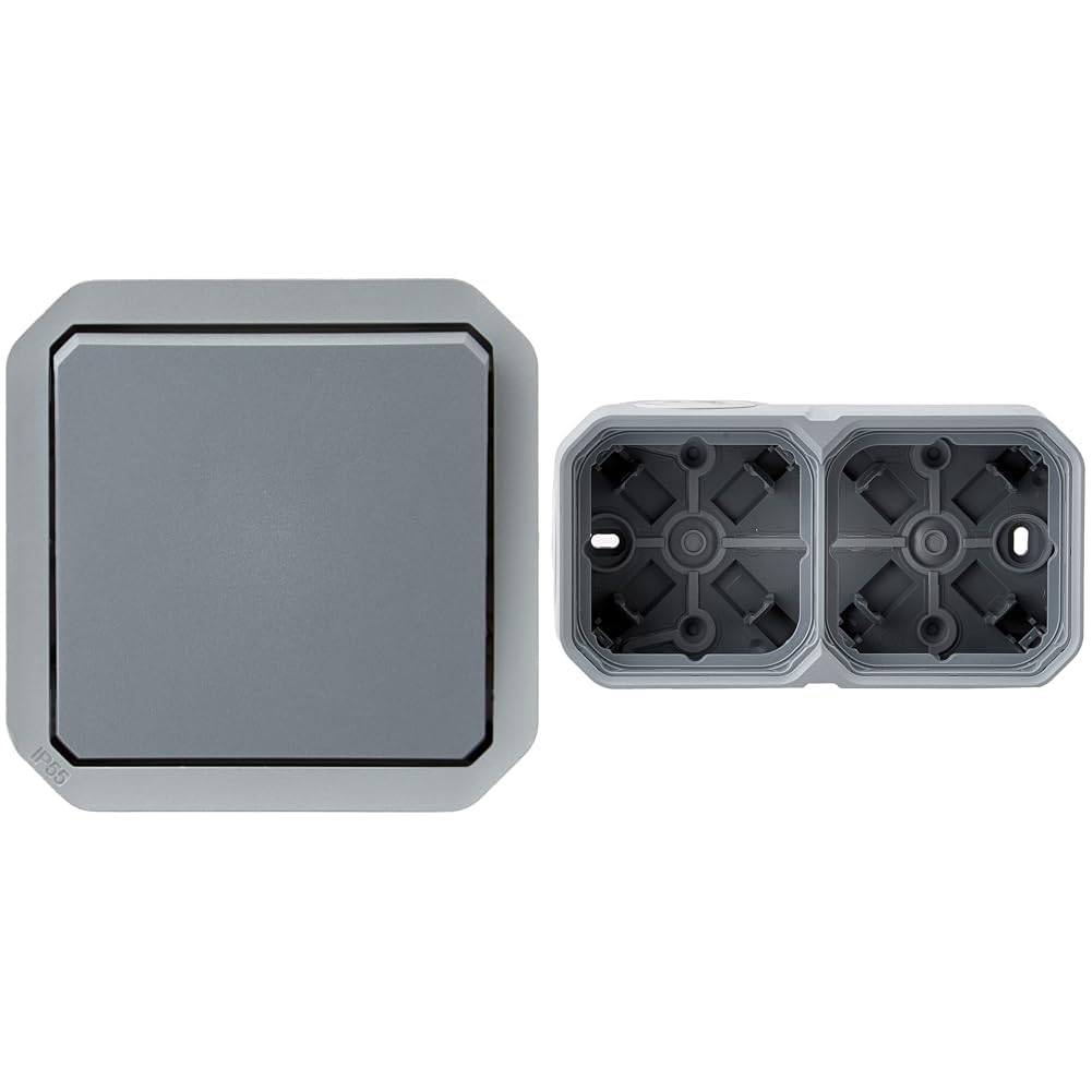 Poussoir NO Legrand Plexo double horizontal ou vertical étanche gris
