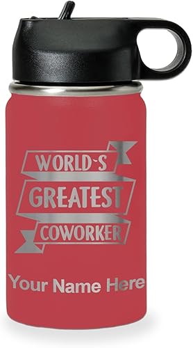 Miniatura 24 de LaserGram Personalized Water Bottle, World's Greatest Coworker, Stainless Steel Double Wall Vacuum Insulated with Flip Top Straw, Custom Engraved