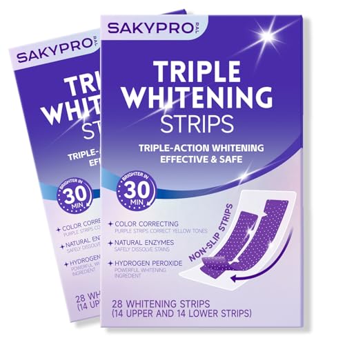 SAKYPRORAL Purple Whitening Strips, 90-Day Long-Lasting Results, Enamel Safe &