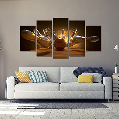 Vvovv Wall Decor 5 Piece Sports Wall Art Bowling Room Decor Framed Art Prints On Canvas Boys Bedroom Game Room Wall Decor #TOP2
