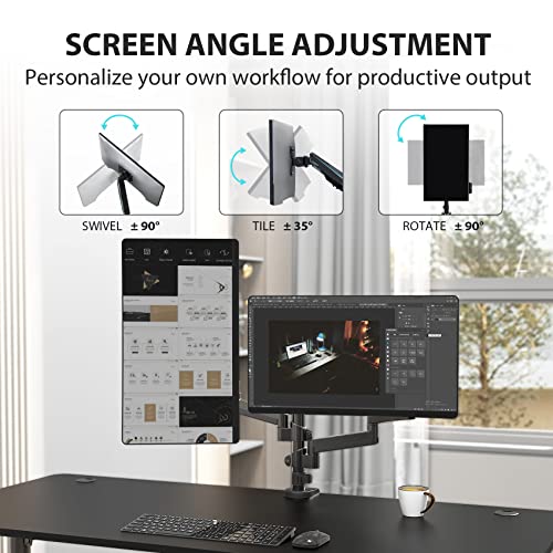 EUREKA ERGONOMIC Dual Monitor Stand, Fully Adjustable Gas Spring Double Monitor Arms for PC Computer Screen 13 to 32 inch up to 17.6 LBS W VESA 75x75mm,100x100mm C Clamp Grommet Base, Black
