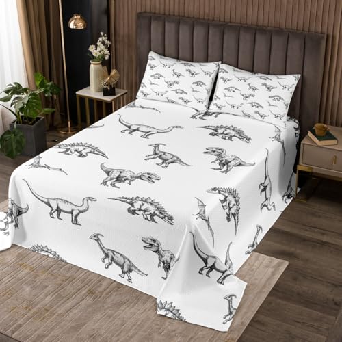 Feelyou Kids Jungle Dinosaur Bedspread King Size, Cartoon Dino Quilted Coverlet Kawaii Coverlet Set Boys Girls Wildlife Teens Bedroom Decor 3Pcs