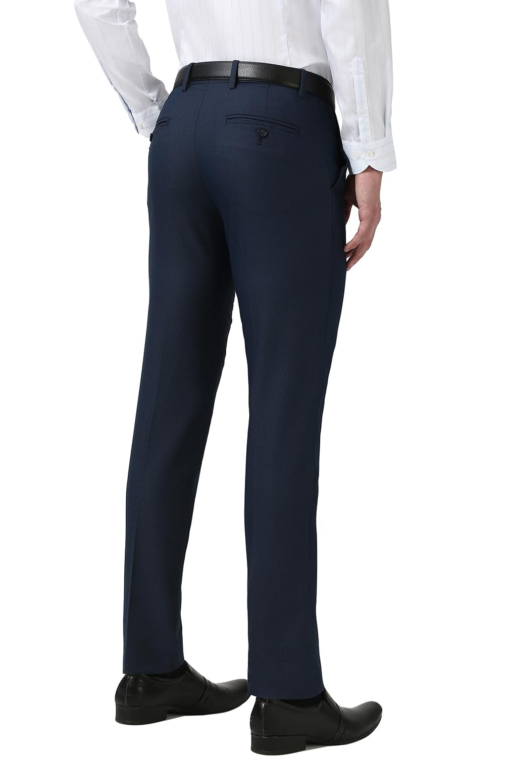 Men Navy Print Slim Fit Trousers-image-1