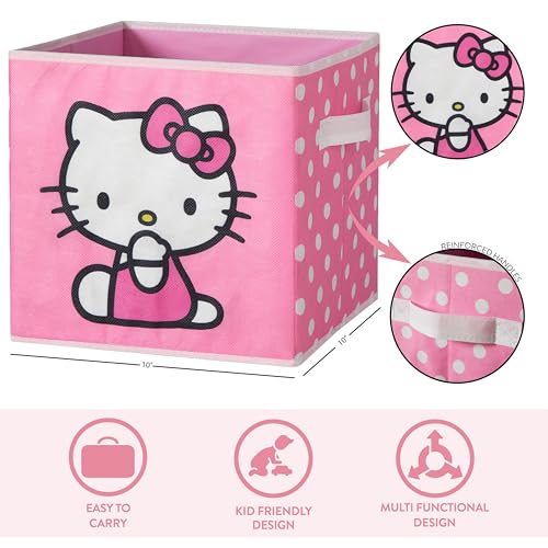 Image of Hello Kitty Set of 2 Storage Cubes with Handles, Durable Foldable Fabric Organizer Bins for Bedroom, Closet, Nursery & Dorm, 10x10x10 Inch Cube Storage Baskets for Toys, Clothes & Shelves
