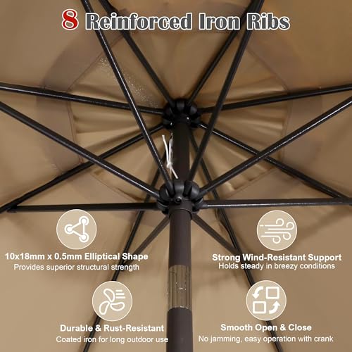 Image of Blissun 9' Outdoor Patio Umbrella, Outdoor Table Umbrella, Yard Umbrella, Market Umbrella with 8 Sturdy Ribs, Push Button Tilt and Crank