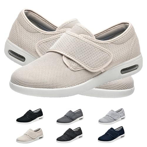 Extra Wide Diabetic Shoes Women's Men's Adjustable Closure Walking Shoes Breathable Mesh Lightweight Non Slip Air Cushion Slippers for Swollen Feet