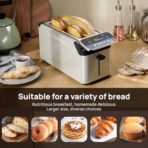WHALL Long Slot 4 Slice Toaster, Touch Screen Toasters with Projection Display, 1.5" Wide Slot, 5 Bread Types & 11 Shade Settings, Digital Timer, Warming Rack, Crumb Tray, Reheat/Defrost, Silver by whall - Image 4
