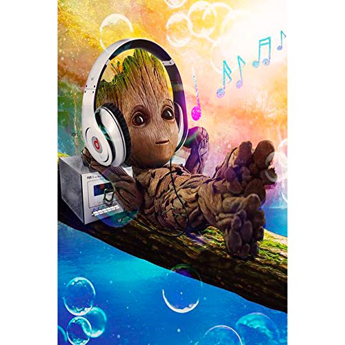 5D Diamond Painting Diamant Malerei Painting Bilder, Wowdecor Alien Groot Hören Musik Full Set Groß DIY Diamant Gemälde Malen Nach Zahlen Cover
