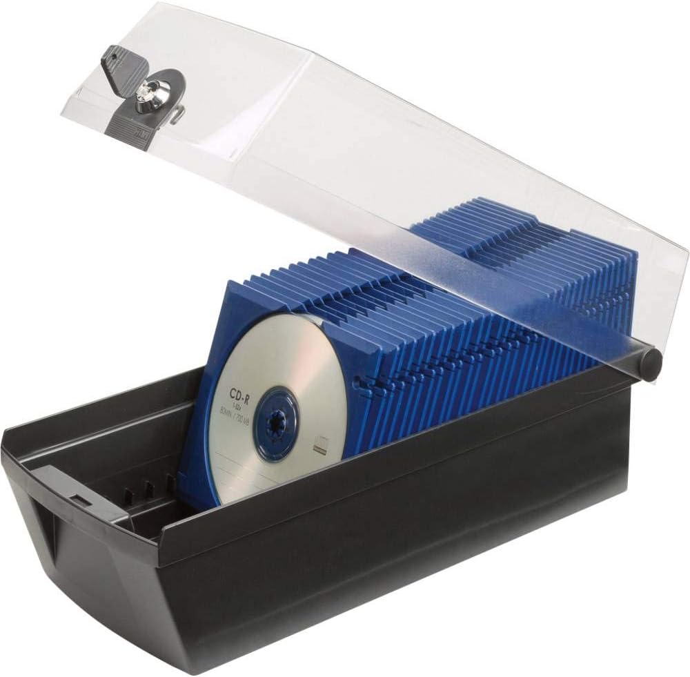 HAN CD Box, 60 CD/DVD Storage Plastic, Black, 16.8 x 36.5 x 15.0 cm, Lockable with Metal Lock, Made in Germany