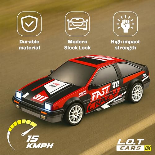 Image of 2.4GHz Remote Control Rally Drift Car Toy for Kids with LED Lights - 4WD 15Kmph RC Drifting Car with Extra Rubber Tires, Cones Barriers & Rechargeable Battery - Color and Design As Per Stock
