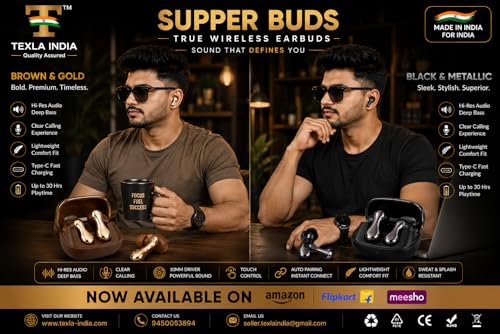 Image of SuperBuds TWS Earbuds with Hi-Res Audio, Deep Bass & HD Calling (Brown Gold) Ergonomic in-Ear Comfortable Fit, Lightweight Earbuds for Daily Use, Up to 50 Hours Standby Backup