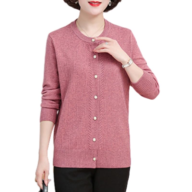 KIJSKKOPO Suéteres Tipo Cárdigan De Punto para Personas De Mediana Edad Y Mayores, Chaqueta Ligera De Punto A Rayas con Botones Y Cuello Redondo Beige para Señoras Mayores, Prendas De Punto,