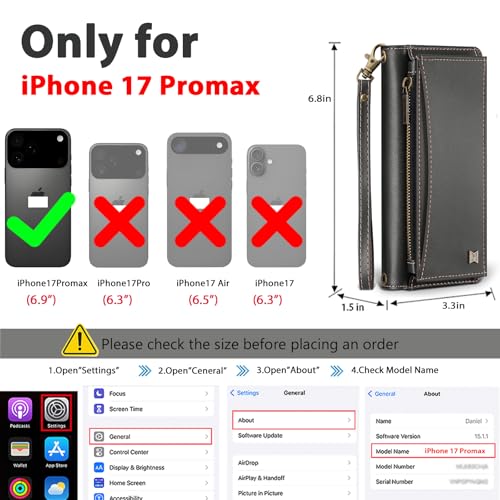 BLISLIAR Wallet Case for iPhone 17 Pro Max with Card Holder/Crossbody Wallet/Strap,[RFID Blocking][Magnetic] PU Leather Phone Case for iPhone 17 Pro Max,6.9 in,Black by BLISLIAR - Used condition - Image 2