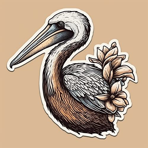 Image of Yoonek Graphics Louisiana Brown Pelican Bird Magnolia Flower Vinyl Decal Sticker for Car, Laptop, Tumbler, More. #008536-6
