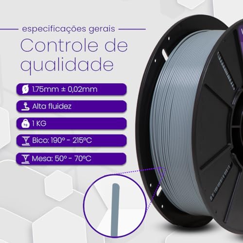 Filamento PLA Cinza Claro Premium 1Kg, 1,75mm, Para Impressora 3D - Voolt3D